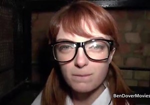 Glasses-wearing chick embracing her filthiness