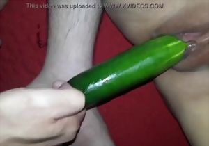 Sweet lady feels a big green dildo deep in her wet pussy